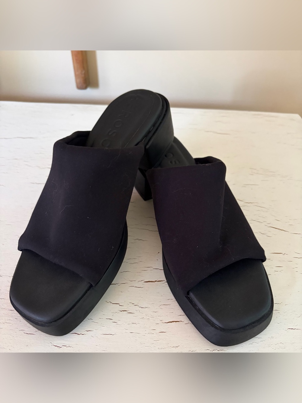 Aerosoles Denise Black Stretch Square Toe Slip-On Sandals ❤️
